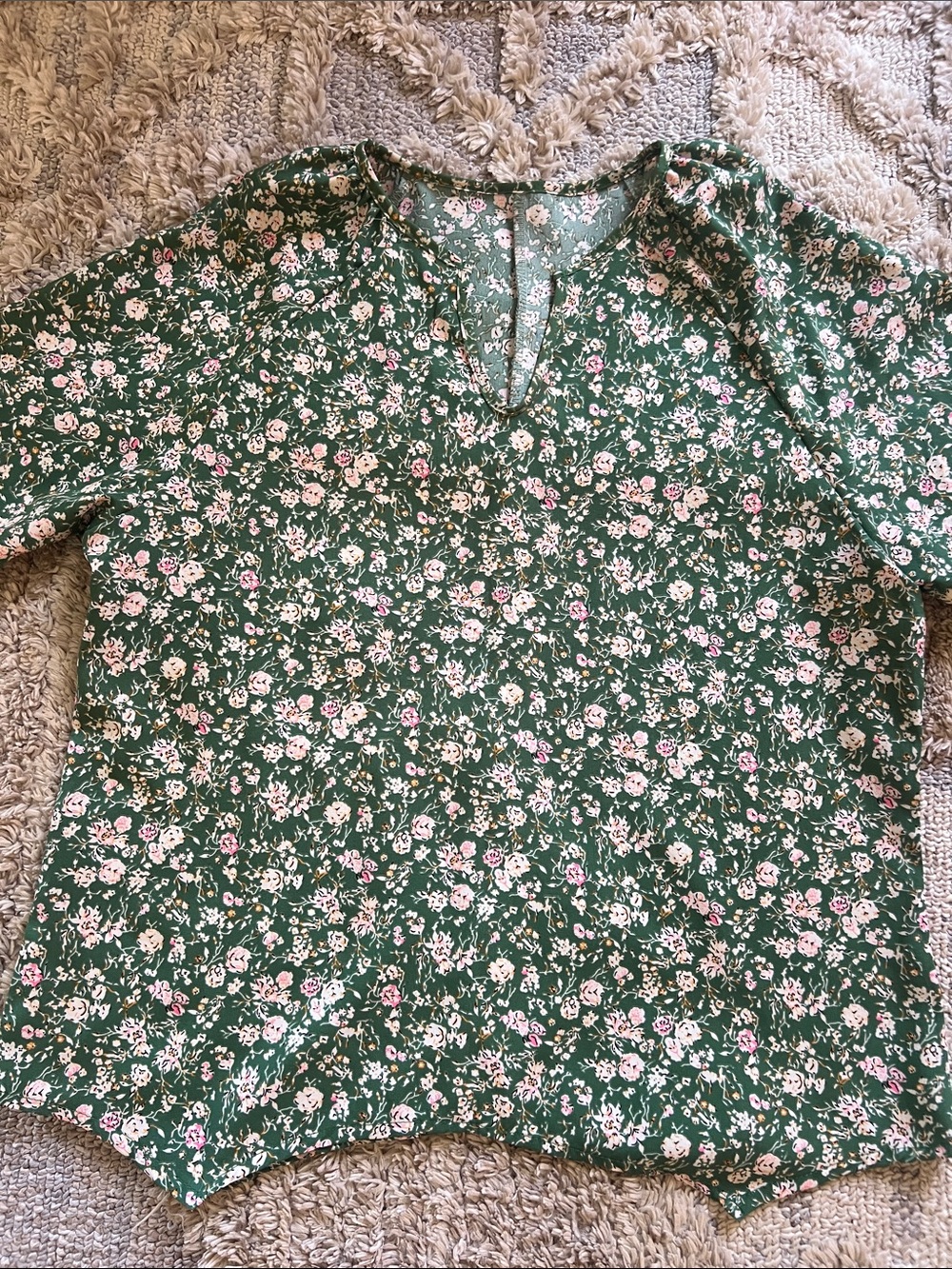 Green Floral V-Neck Blouse